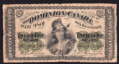 Dominion of Canada 1870 25 Cent Shinplaster Plain Dickinson-Harington - Image 1 of 2