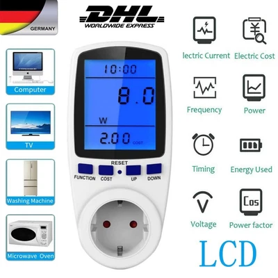 1/2X Stromverbrauchsmesser 16A Energiekostenmessgerät Stromzähler für Steckdose - Bild 1 von 4