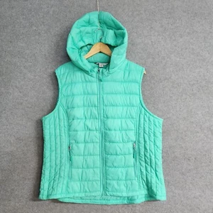 Rockmans Women's Vest Size 22 Green Lightweight Full Zip Quilted Hood - Picture 1 of 8