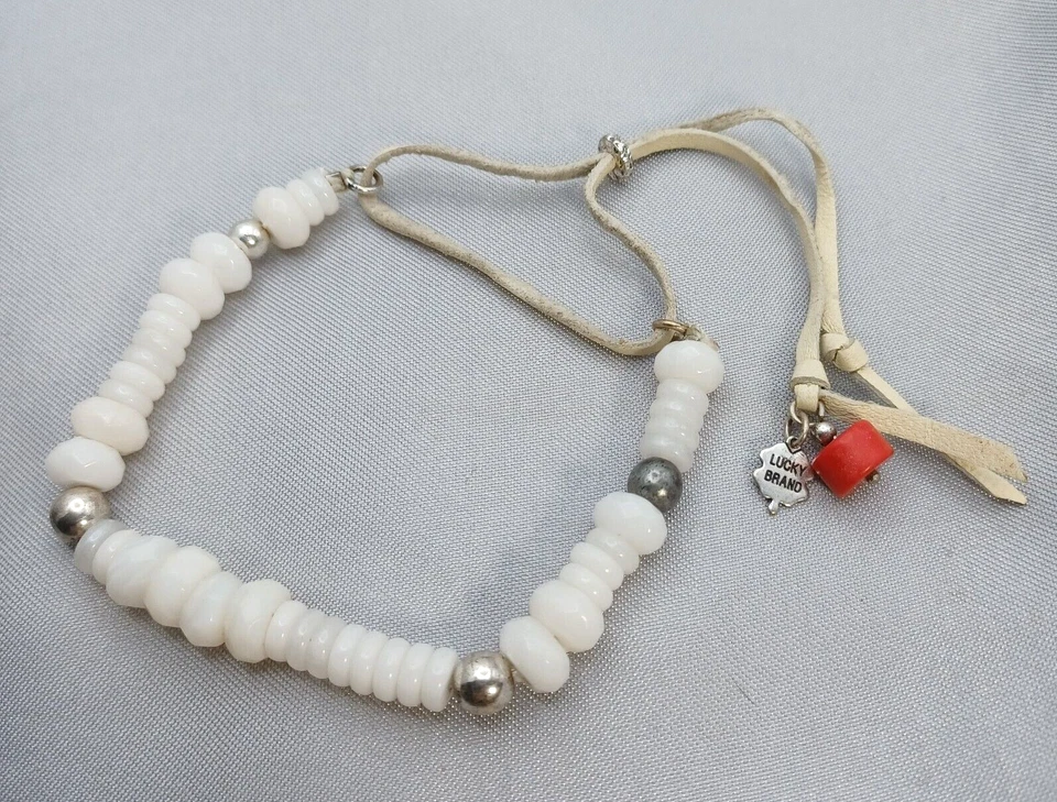 Pulsera Lucky Brand Piedra Blanca Deslizable Piedras Semipreciosas Cuero Crema Foto 1 de 3