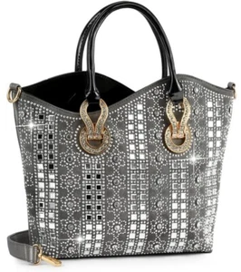 Women's Silver Rhinestone Ombre Pattern Design Elegant Tote Handbags for Women - Picture 1 of 2