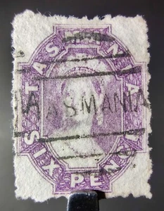 TASMANIA STAMP 1867 QV 6d CHALON HEAD PERF 10.5 OBLIQUE ROULETTE SG #96? A1A19 - Picture 1 of 12
