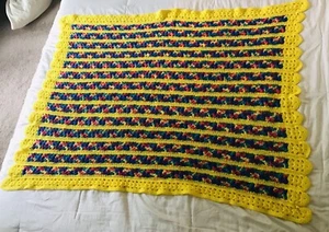 Handmade Bright Colorful Crochet Afghan Knit Throw Blanket Rectangular 55x64" - Picture 1 of 7