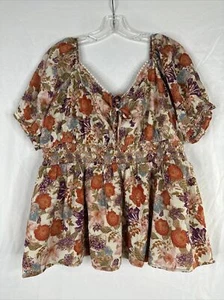Torrid Harvest Floral Top Womens Plus Size 0X Short Sleeve Eyelit Bohemian New - Picture 1 of 15