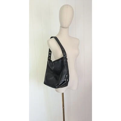 Bolso de hombro Coach F15064 hobo de lona de cuero granulado negro Foto 1 de 4