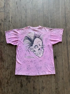 Vintage 80er 90er Epic Skate Skull Pink Splatter Skateboard Surf RAD Tee Single Stitch - Bild 1 von 10
