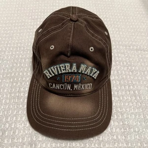 Cancun Riviera Maya Mexico Hat Embroidered Strapback Adjustable Brown Distressed - Picture 1 of 8