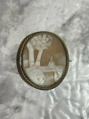 Broche camafeo antiguo victoriano Rebecca en el bien tallado concha prendedor vintage Foto 1 de 4