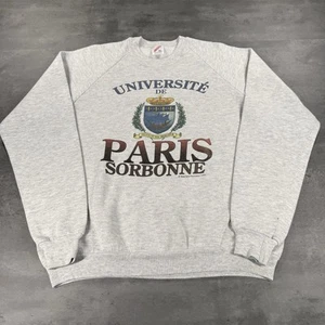Vintage 90s University of Paris Sorbonne Crewneck XL Smaller Fit Gray Sweatshirt - Picture 1 of 8