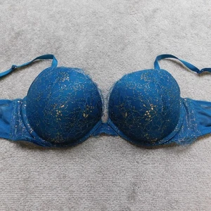 Reggiseno push up Victoria's Secret 38C pizzo donna blu oro metallizzato floreale sexy - Foto 1 di 9