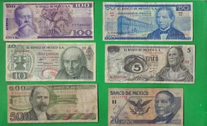 MEXICO  1971 - 1993 ~ PESOS ~ 6 X PAPER MONEY LOT # 9374 (*-*) - Picture 1 of 2