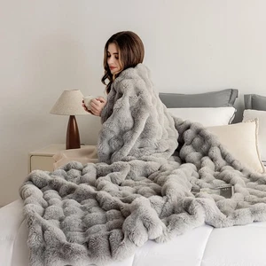 Faux Kaninchen Fleece Queen Decke für Couch & Bett - Grau Flauschig Plüsch Dick Wi... - Bild 1 von 8