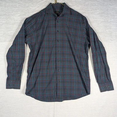 Camisa de vestir Neiman Marcus para hombre grande negra púrpura a cuadros manga larga Foto 1 de 4