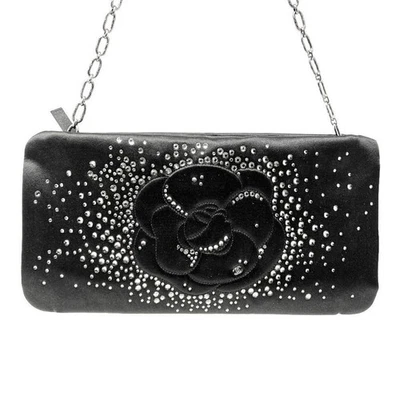 Bolso de Noche Chanel Cristal Satinado Camelia Correa Negra Bolso sin asas Italia Raro Foto 1 de 4