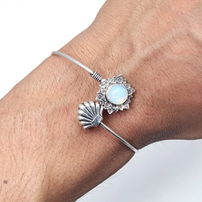 Браслеты-манжеты ювелирные изделия ручной работы опал молочный огонь 7 дюймов регулируемые - Изображение 1 из 4