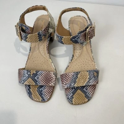 Hush Puppies Olivia Sandal Size 8 Leather Snake Print 5cm Heel Like New - image 1 of 4