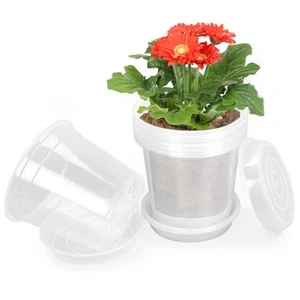 Clear Nursery Pots with Drainage and Saucers, 12 Pack 5 Inch Clear Plastic Pl... - Picture 1 of 7