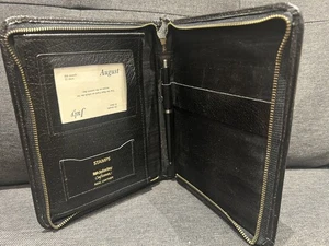 Black Leather Organiser Portfolio Correspondence Zip Pouch vtg 20x16cm (b9) - Picture 1 of 6