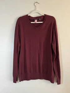 Claiborne Men’s Sweater L Burgundy V Neck Pullover Cotton Cashmere  - Picture 1 of 4