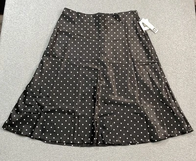 Falda Anne Klein Línea A Mujer 12 Negra Lirio Blanco Lunares Cremallera Ligera $89 Foto 1 de 4