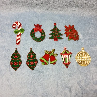 Vintage Sew On Christmas Fabric Applique Patches Embroidered Lot of 9 Red Green - Image 1 of 4