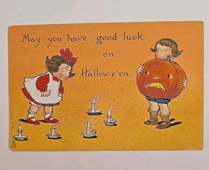 Antike Halloween Postkarte Raphael Tuck Serie 188, süße Kinder & Kürbis - Bild 1 von 7