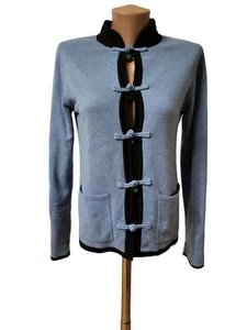 SHANGHAI TANG S Reversible cashmere silk Cardigan Blue Black Button Sweater - Picture 1 of 10