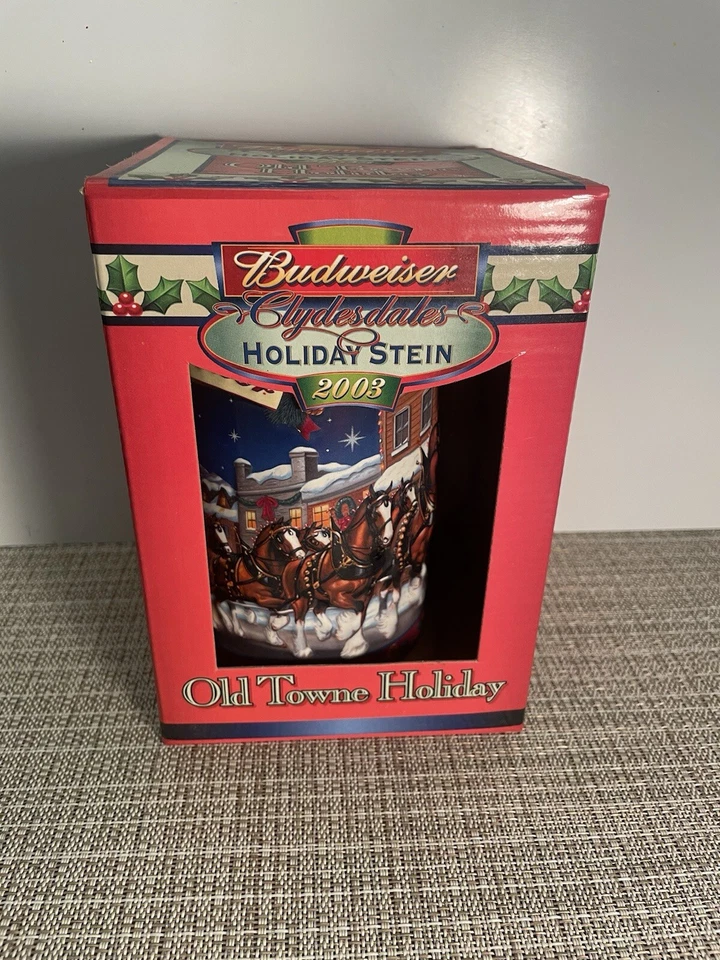 2003 Budweiser Holiday Stein Old Towne Holiday Beer Mug Clydesdales with COA