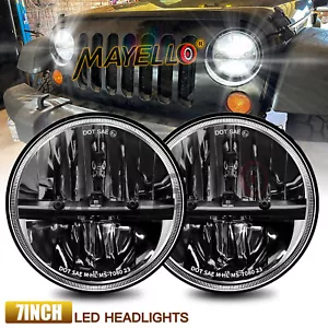 Pair 130W Black 7" Round LED Headlights for Jeep Wrangler 1997-2018 TJ LJ JK DOT - Picture 1 of 9