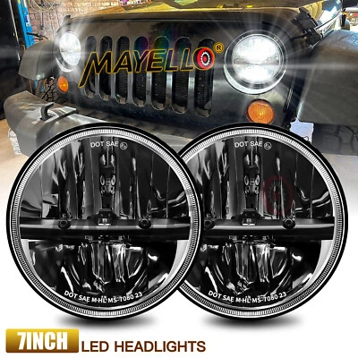 Pair 130W Black 7" Round LED Headlights High/Low Beam for Jeep Wrangler TJ LJ JK - Bild 1 von 4