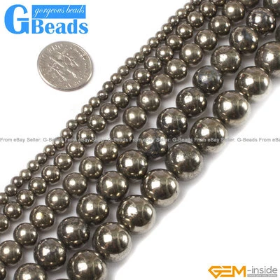 Natural Silver Gray Pyrite Round Beads For Jewelry Making Free Shipping 15" - Image 1 of 4