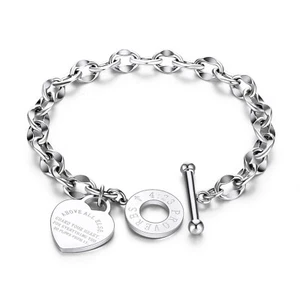 Edelstahl Armband Damen Herz Anhänger Armkette Panzerarmband Armschmuck Silber - Bild 1 von 3