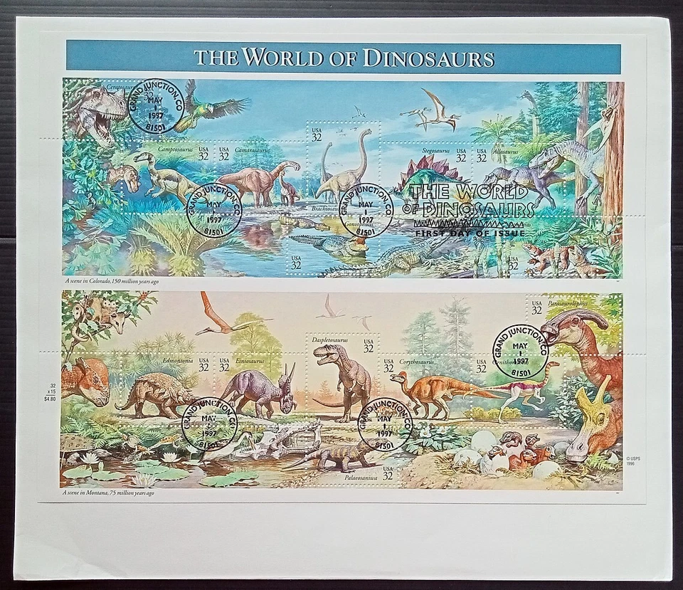 (AOP) US 1997 The World of Dinosaurs sheet on FDC - Image 1 of 1