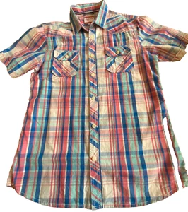 Mens Red White Blue Checked Shirt by Twisted Soul Size M 38” Chest Pockets Fab - Picture 1 of 6