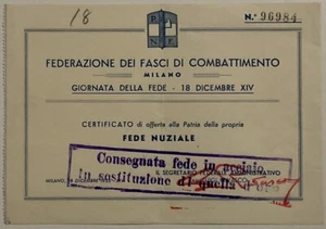 REGNO ORO ALLA PATRIA F... DI COMBATTIMENTO MILANO GIORNATA DELLA FEDE 1936 A.XIV° - Foto 1 di 2