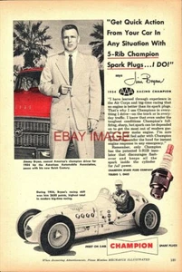 1955 Advert for CHAMPION Spark Plugs Vintage JIM BRYAN Racing Champion Print Ad - Foto 1 di 1