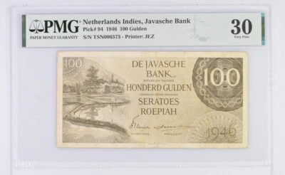 Netherlands Indies, Javasche Bank, 100 Gulden 1946 , Printer: JEZ , PMG VF 30 - Image 1 of 2