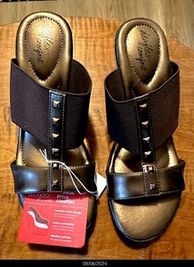 Dexflex By Dexter Wedge Sandals Martina Bronze Slip On Size 7.5 (NEW) - Picture 1 of 4