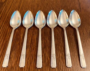 "Oneida Prestige Grenoble 1938 placa de plata Art Deco 6 cucharaditas 6 1/4" - Imagen 1 de 6