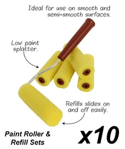 10 x 5 Piece Mini Paint Roller & Refill Sets - 10cm Wide Sponge Rollers - Bild 1 von 2