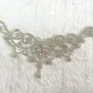 1PC Kristall Silber Strass Applikation Hochzeit Braut Motiv Patch Sew / - Bild 1 von 7