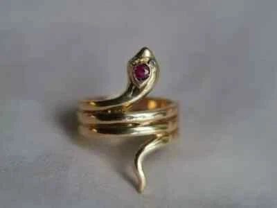 Real Ruby Lab-Created Vintage Snake Engagement Ring 14K Yellow Gold Plated - Image 1 of 4