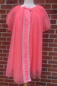 VTG Lisette Al Sterling Pink Sheer Chiffon Nightgown & Robe Peignoir Petite EUC - Picture 1 of 11