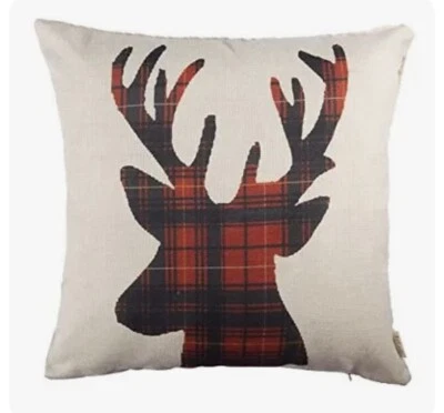 Fjfz Christmas Reindeer Decorative Throw Pillow Cover Xmas Red Black Set Of 2 - Image 1 of 4