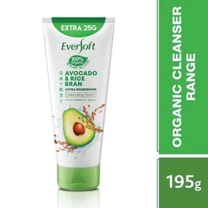 EVERSOFT Face Wash Facial Cleanser Avocado & Rice Bran Oil 195G X 3 Unit - Picture 1 of 4