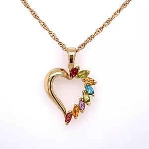 Colgante Dije Corazón Abierto de Piedra Preciosa Multicolor Oro Amarillo 14k de Colección - Imagen 1 de 3
