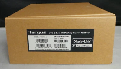 Targus DOCK182-A1 Dual 4K Docking Station 100W PD New Sealed DOCK182GLZ-40 NEW - Image 1 of 3