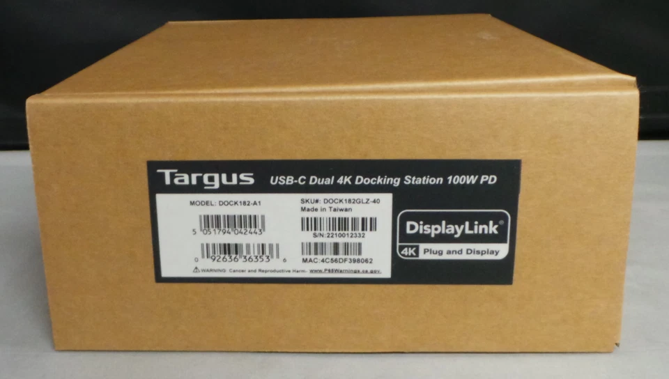 Targus DOCK182-A1 Dual 4K Docking Station 100W PD DOCK182GLZ-40