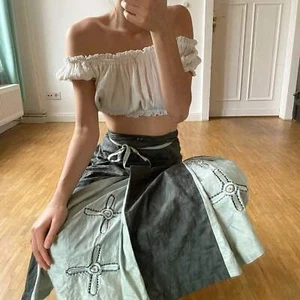 Handmade Sarong with embroidered cross, Vintage green summer skirt, costume, chu - Picture 1 of 10