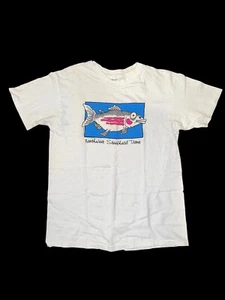 Camiseta Vintage 1989 Grande Hanes Beefy Tag Puntada Única Blanca Steelhead Trucha - Imagen 1 de 6